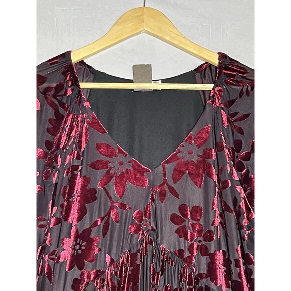Taylor Velvet Floral Burnout A Line Dress 16 Whimsigoth Artsy Holiday Tiered - Picture 3 of 10